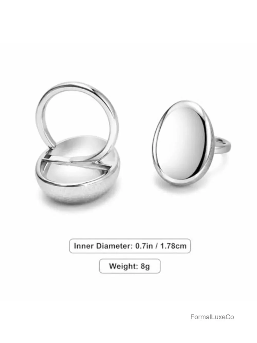 Modern Sculptural Oval Statement Adjustable Open Band Ring, Minimalist Dome
